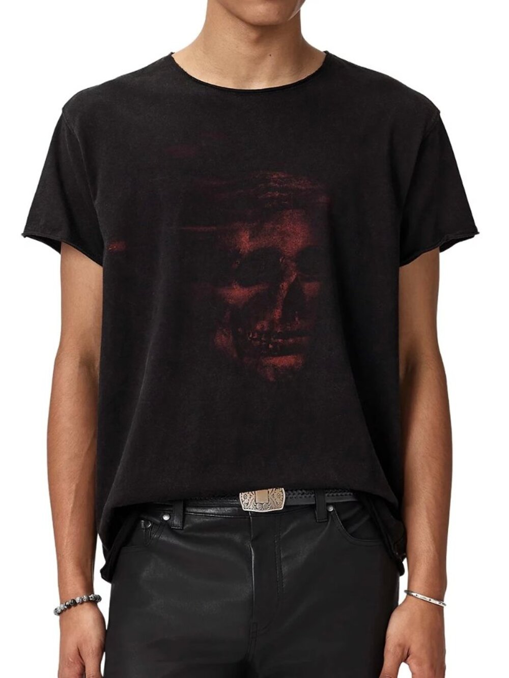 John Varvatos Men's Blurred Skull Graphic SS Crew T-Shirt Relaxed Fit Black